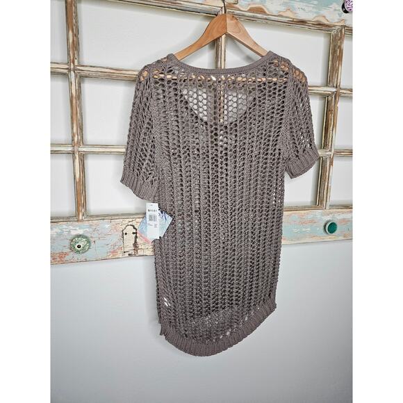 NWT Roxy Taupe Open Knit High Low Short Sleeve Top Size Large - Picture 5 of 8